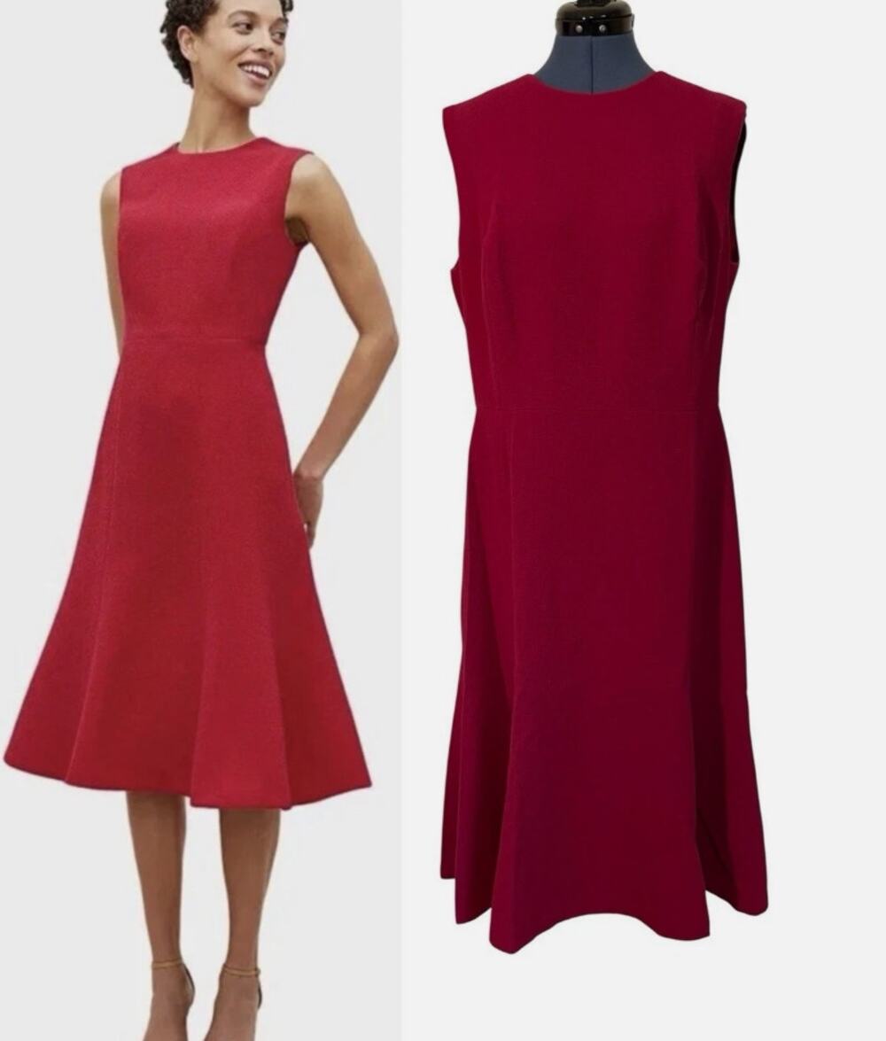 MM. LaFleur Jane Red Fit & Flare Textured Dress Size 4 Knee Length Career